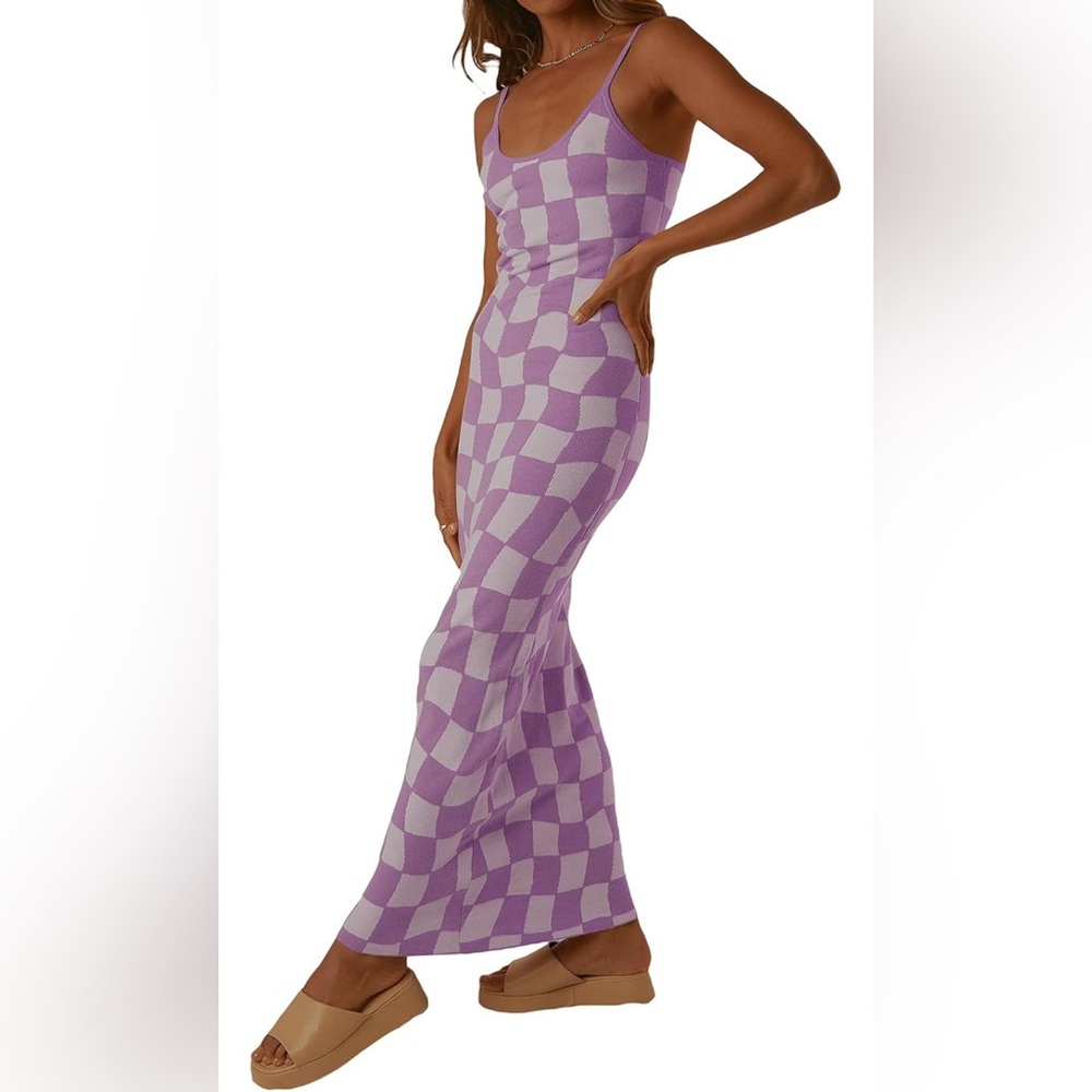 Knit Lilac Checkered Bodycon dress - size medium